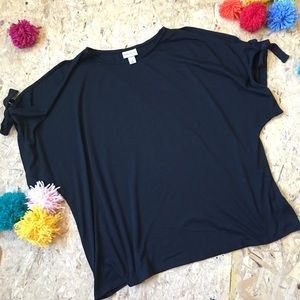 Dolman cold shoulder tie sleeve top